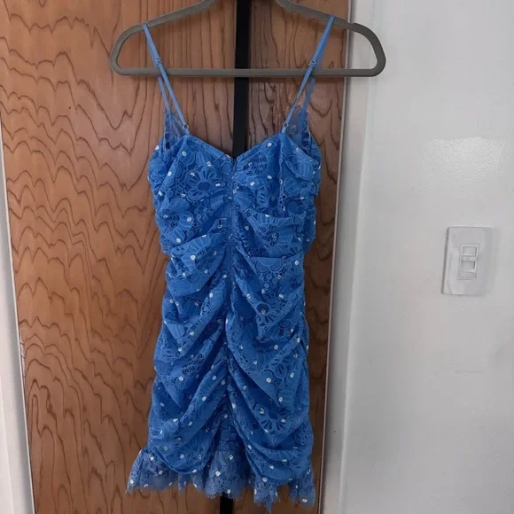 For Love And Lemons Samira Blue Lace Mini Dress size medium NWT - Picture 7 of 9